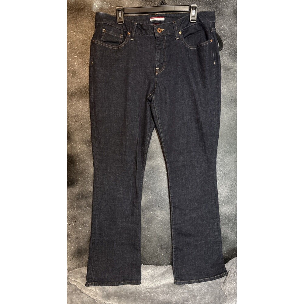 Tommy Hilfiger Jeans Womens 12 Curve Bootcut Mid Rise Dark Blue Denim Stretch